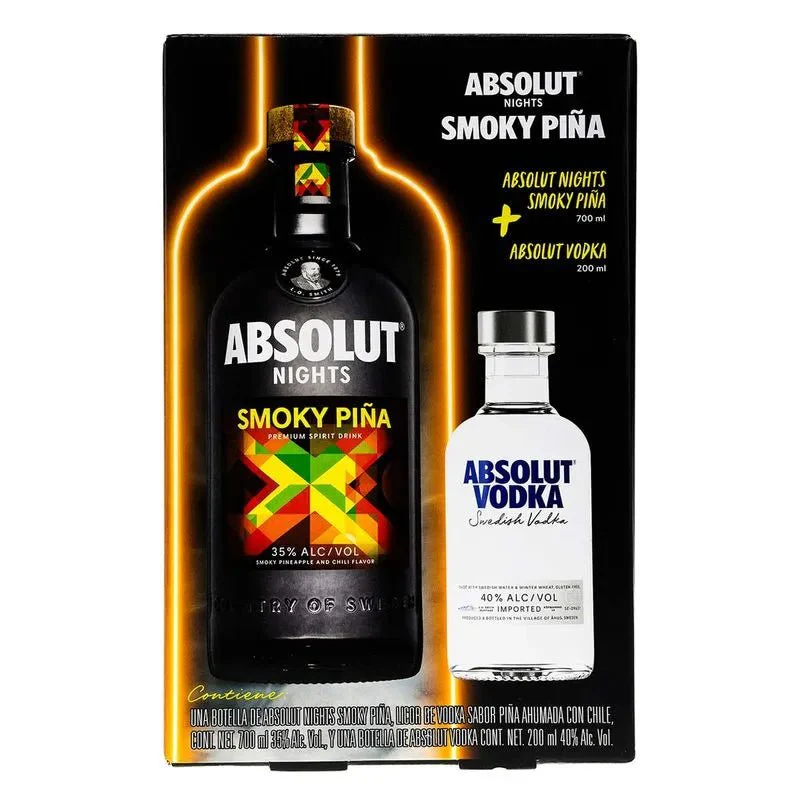 Pack Vodka Absolut Smoky Piña 700ml + Absolut Original 200ml