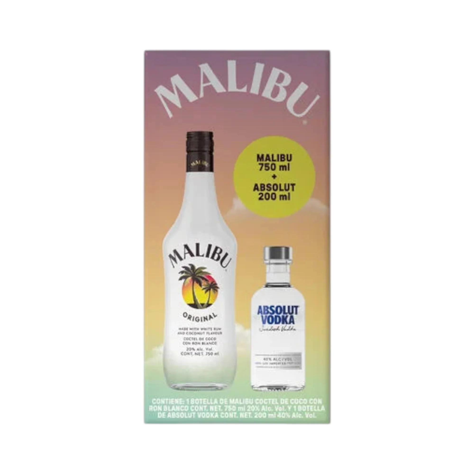 Ron Malibu 750ml + Vodka Absolut Blue 200ml