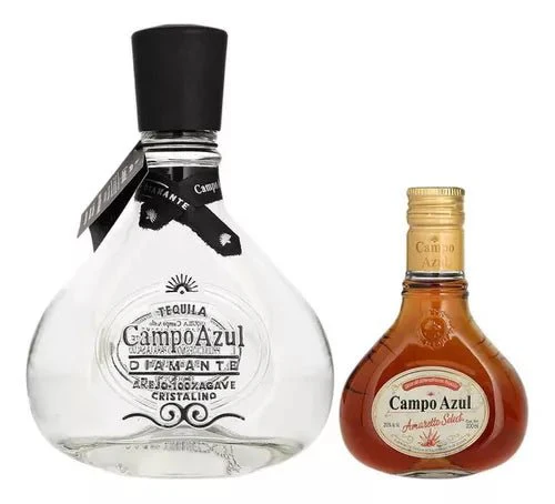 Tequila Campo Azul Añejo Cristalino 750ml + Amaretto 200ml