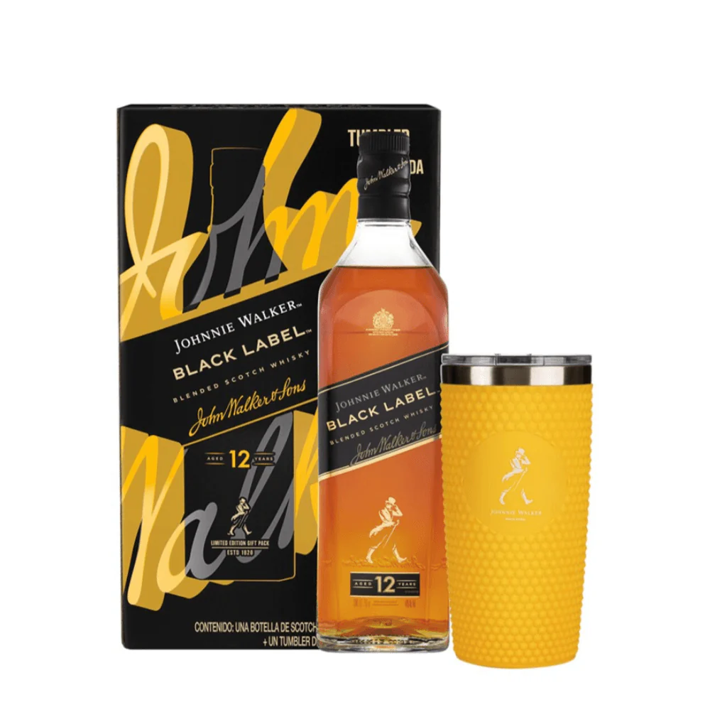 Whisky 12 Etiqueta Negra Johnnie Walker 750ml C/Tumbler De Acero