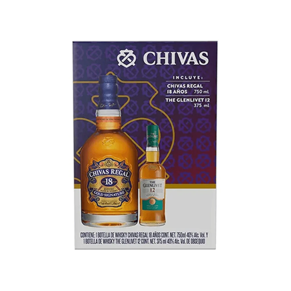 Whisky Chivas Regal 18 Años 750ml + Whisky The Glenlivet 12 Años 375ml